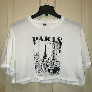 New Black and White Printed Paris Cropped T Shirt Tee Size XL